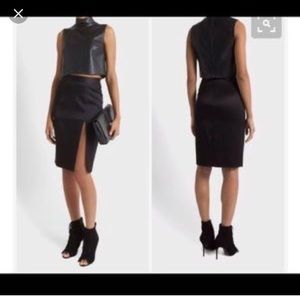 L’ Agence, black silk, Midi skirt with front slit